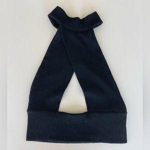 Black mock neck keyhole top